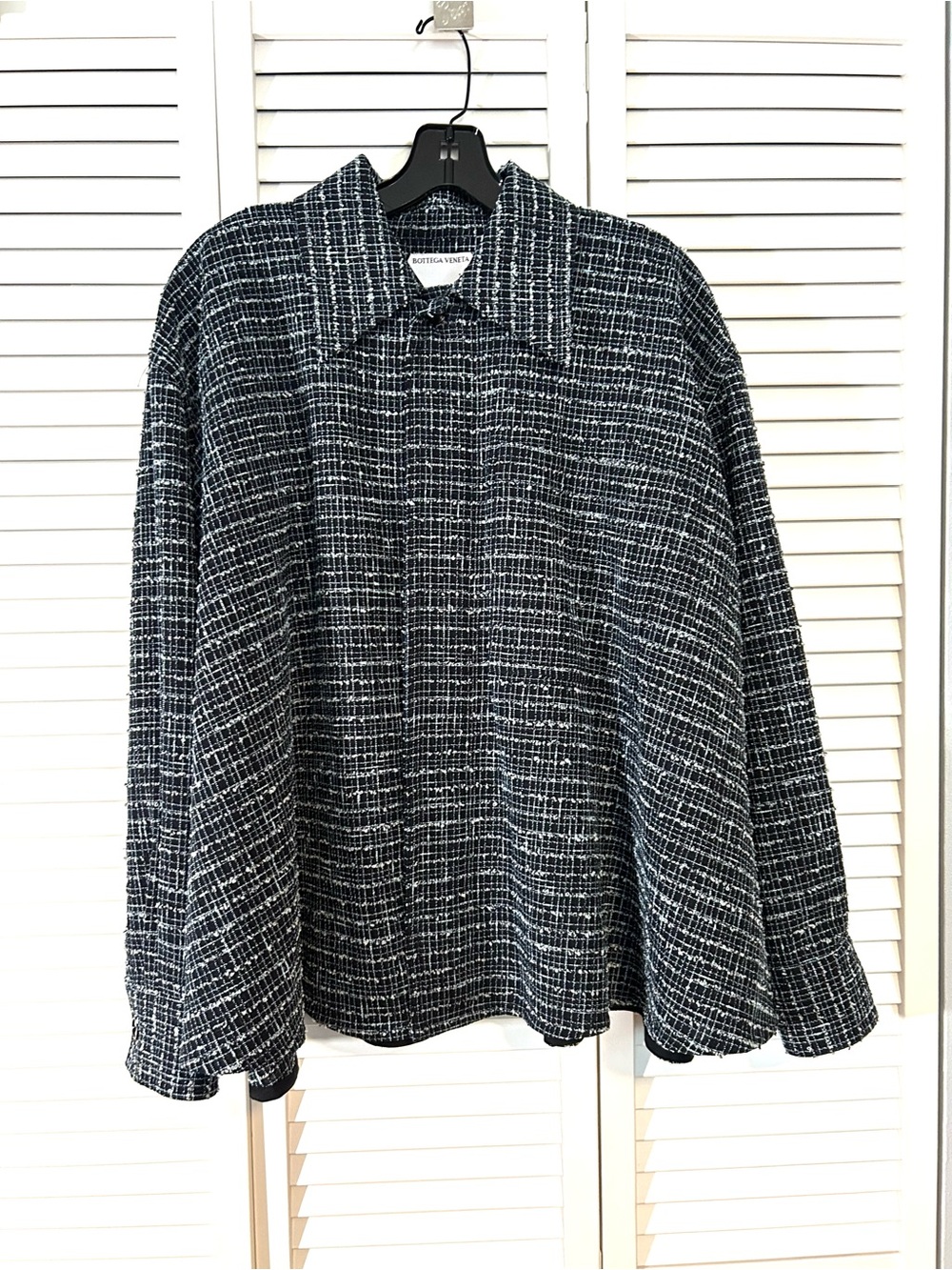 Bottega Veneta Black/Navy and White Tweed Shirt Jacket